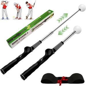Retractable Golf Swing Trainer with Arm Band - Click Stick Golf Training Aid, Right/Left -Handed Golf Swing Practice Stick for Chipping & Hitting, Portable Indoor Outdoor Golf Practice Stick