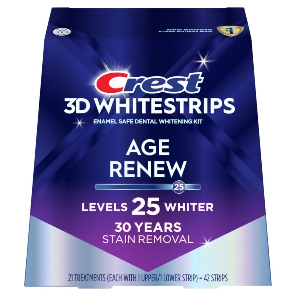 Crest 3D Whitestrips Age Teeth Whitening Kit, 21 Treatments, Each with 1 Upper/1Lower, 42 Strips Crest 3DWhite Teeth Whitening Strips, Best if Used By 2027/06/17