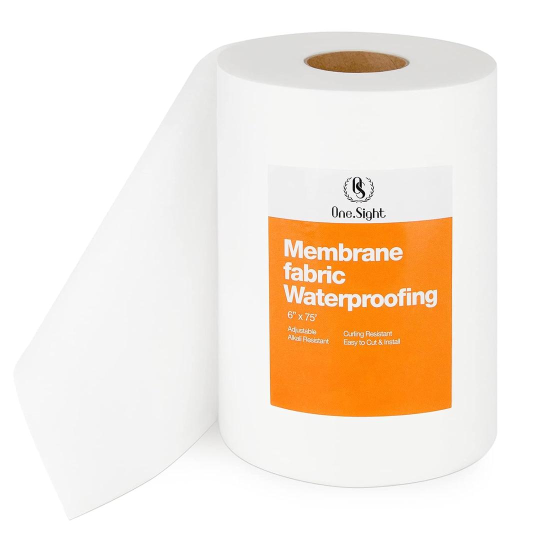 One Sight Waterproofing Membrane Fabric, 6 Inch X 75 Foot Roll Anti-Fracture Membrane Fabric, Non-Woven Waterproof Fiberglass Mesh Tape for Bathroom Shower Walls, Floors, Tiles