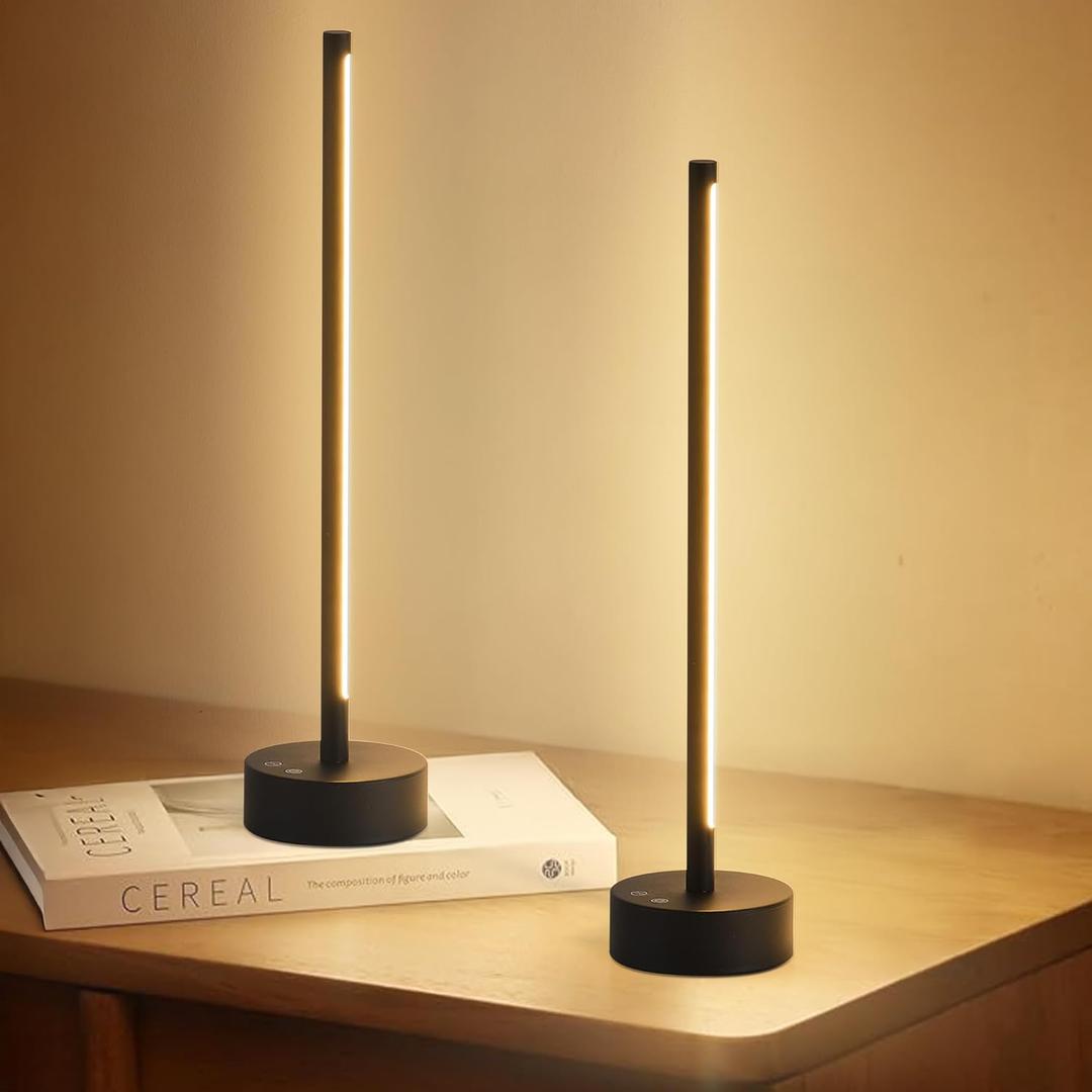 KARTOOSH Cordless LED Table Lamp Set of Two, Battery Operated Portable Desk Lamp, Dimmable/3 Color/Memory Function, Modern Rechargeable Table Light for Living Room,Bedroom, Bedside, Black, 2 Pack