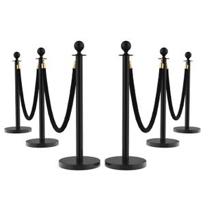 6Pcs Stanchions and Velvet Ropes, Black Stanchions with Retractable Belts, Crowd Control Barriers with Hollow Base, Red Carpet Ropes and Posts for Event & Party Supplies 8m/26.2ft
