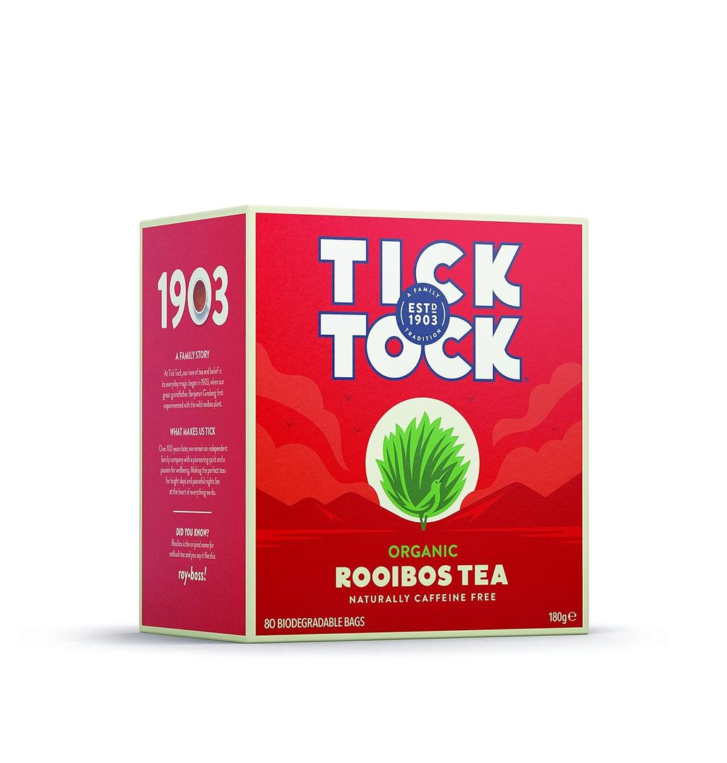 TICK TOCK TEAS Organic Rooibos Tea Bags, Organic Original Rooibos Tea, 40 Count BB Date:  01/2028