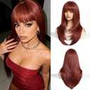 Long Red Wig with Bangs Copper Red Wigs for White Women Natural Hair Wig Layered Synthetic Wigs for Women Straight wig Hair Replacement Wigs Cosplay for Party Holiday Use 24 Inches