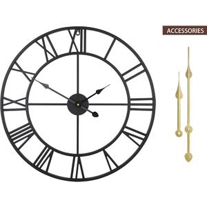LEIKE Large Wall Clock, 24" Completely Silent, Non Ticking, Battery-Operated,Rustic Round Modern Metal Wall Clock Decor for Living Room, Bedroom and Kitchen, (60cm, Black-Roman Number) (24 Inch)