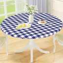 misaya Round Fitted Tablecloth with Elastic Edge, Buffalo Plaid Waterproof Vinyl Flannel Backed Table Cloth Cover Fits 36"-44" Round Tables for Dinner, Outdoor, Picnic, Navy White Check