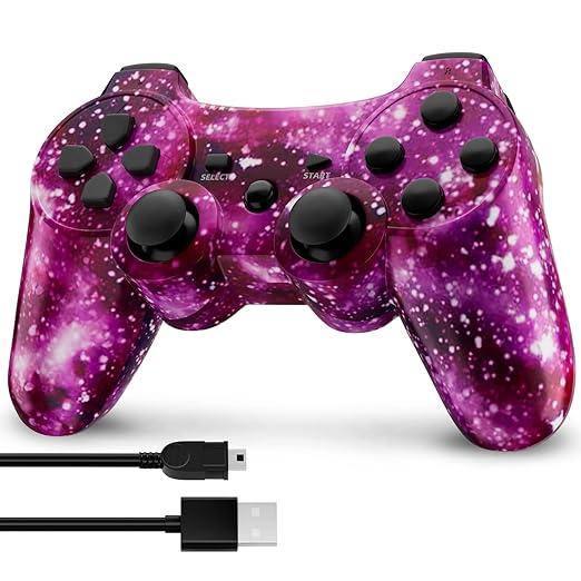 Kujian Controller for PS3, Wireless Controller for Playstation 3 6-axis Dual Vibration Gaming Controller with Charging Cord (Galaxy)