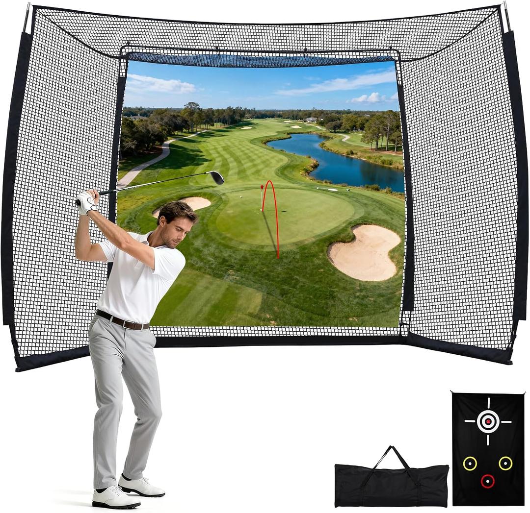 Golf Net with Simulator Impact Screen and Target Cloth, 10x8ft Golf Practice Net for Backyard, Portable Heavy Duty Golf Hitting Net for Outdoor Indoor