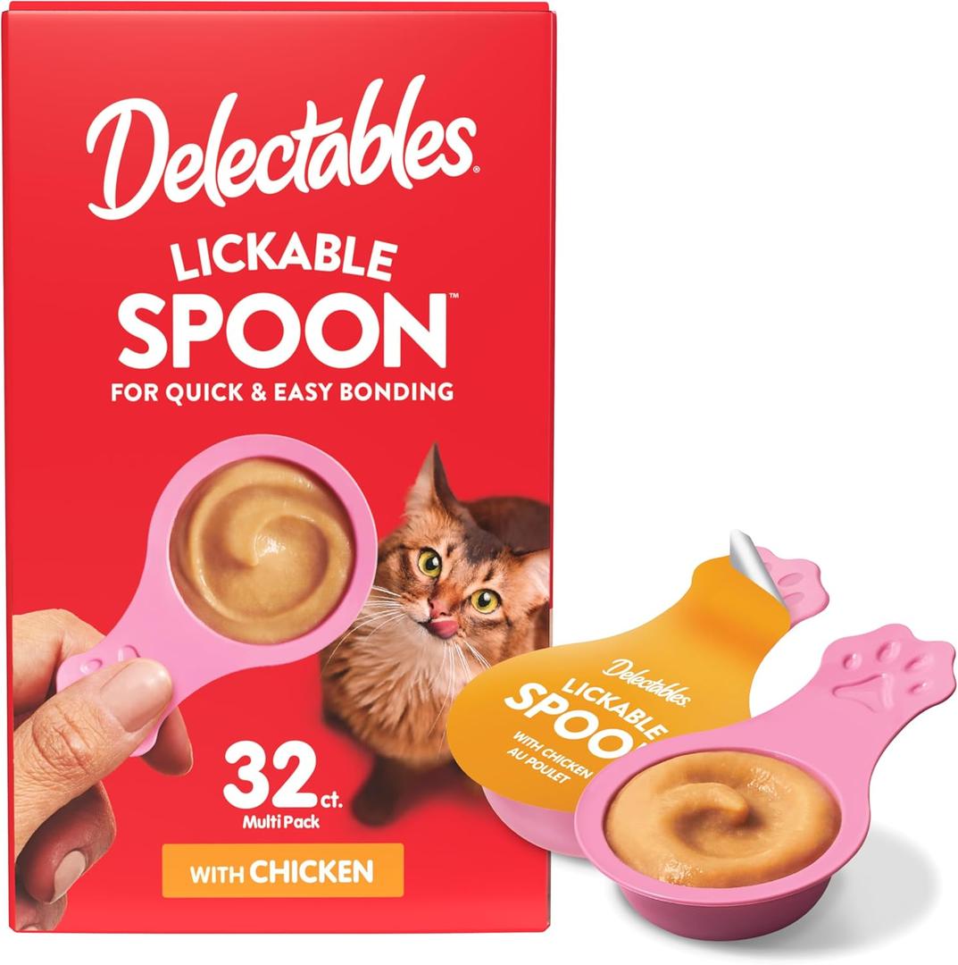 Delectables Lickable Spoon Handheld Wet Cat Treats Made with Real Chicken, Quick & Easy Creamy Puree, Mess Free, Grain-Free, No Added Fillers, No by-Products, No Added Preservatives, Chicken 32ct (EXP 07/16/27)