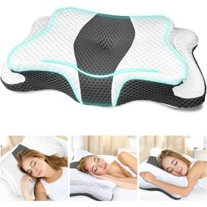 Memory Foam Pillows, Cervical Pillow for Neck and Shoulder Pain Relief, Ergonomic Contour Bed Pillow, Soft for Side Sleep Stomach Sleeping and Back Sleeper (Queen Size-24.8''Lx14.96''Wx5.78''H, Grey)