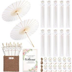 12 Sets 33 Inch White Paper Parasol Umbrella for Wedding Chinese Japanese Paper Umbrella With Foldable Storage Basket DIY Painting White Parasol Thank You Wedding Favors for Guest Bridal Shower