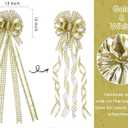 HUIHUANG Gold Christmas Tree Topper Bow 13 inch x 45 inch Gold and White Large Christmas Bows Diamond Velvet Bows for Christmas Tree Ornament, Wreaths, Staircase, Mantel, Home Decor