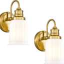 Modern Wall Sconces Set of Two, HWH Brushed Gold Bathroom Vanity Light, Antique Brass Wall Light Fixtures with Frosted White Bell-Shaped Glass, 5HZG106B-2 BG