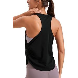CRZ YOGA Pima Cotton Ruched Side Tank Tops for Women - Workout Athletic Casual Racerback Crewneck Loose Sleeveless Shirts, XL