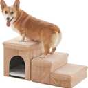 Dog Stairs for Small Dogs with Storage and Condo,Foldable Pet Stairs for Small Medium or Puppy Dogs and Older Cats, Dog Steps for Bed or Couch(Beige,13" H)