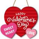 Valentines Day Decorations, Wooden Valentines Day Door Decor, Heart Shaped Door Hanging Sign, Happy Valentines Day Door Hanger Front Door Decorations for Home Porch, Wall, Outdoor (Red)