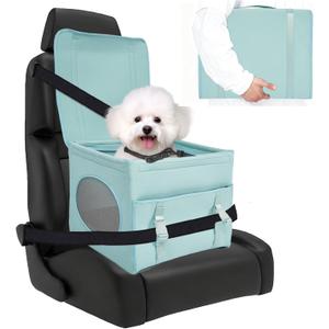 Dog Travel Seat, Pet Booster Seat for Small Dogs with Safety Tether Leash, Machine Washable, Durable and Keeps Shape, Breathable Mesh Sides, Storage Pocket in Front, Fits Car Truck SUV, Green