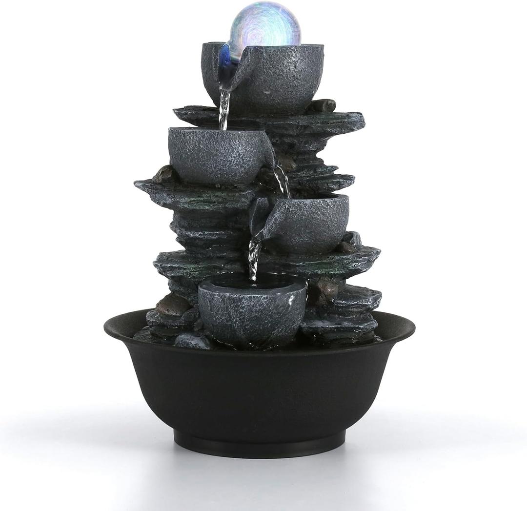 Dyna-Living Tabletop Water Fountain Indoor Waterfalls Fountains with Colored LED Light Decorative Tabletop Fountain with Automatic Pump (Style 5)