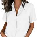 Zeagoo Button Down Shirts for Women Short Sleeve Collared Tops Dressy Casual V Neck Blouses XL
