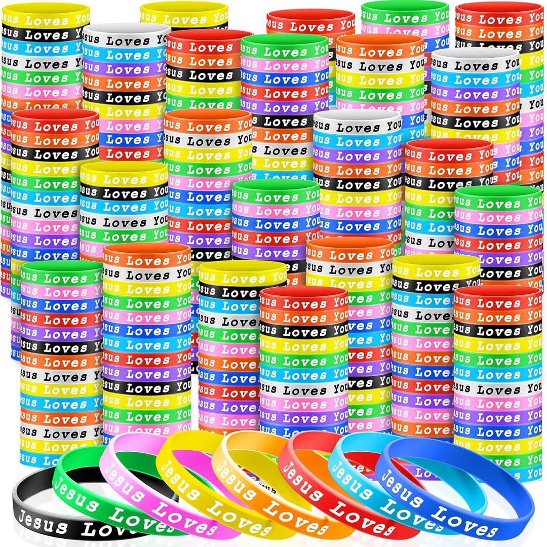 Skylety Jesus Loves You Silicone Bracelets Colorful Christian Jesus Wristbands Christian Rubber Bracelet for Kids Teens Adult Men Women Motivational Wristbands Church School Party Favors