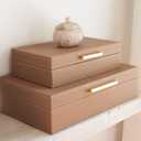 ZICOTO Decorative Storage Boxes with Lids  Set of 2 Beautiful PU Leather Organizer Bins for Your Bookshelf Home Decor - Safely Store Photos, Documents and Memory Box Keepsakes in Style (Brown)