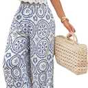 WDIRARA Women's Boho 2 Piece Pants Outfits Sleeveless Crop Tank Top Set Vacation Beach (Blue) X-Small 