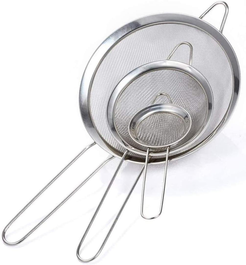 Strainer with Deluxe Wire Handle Stainless Steel - 18.5cm/33cm/39.5 cm, Set of 3 pcs