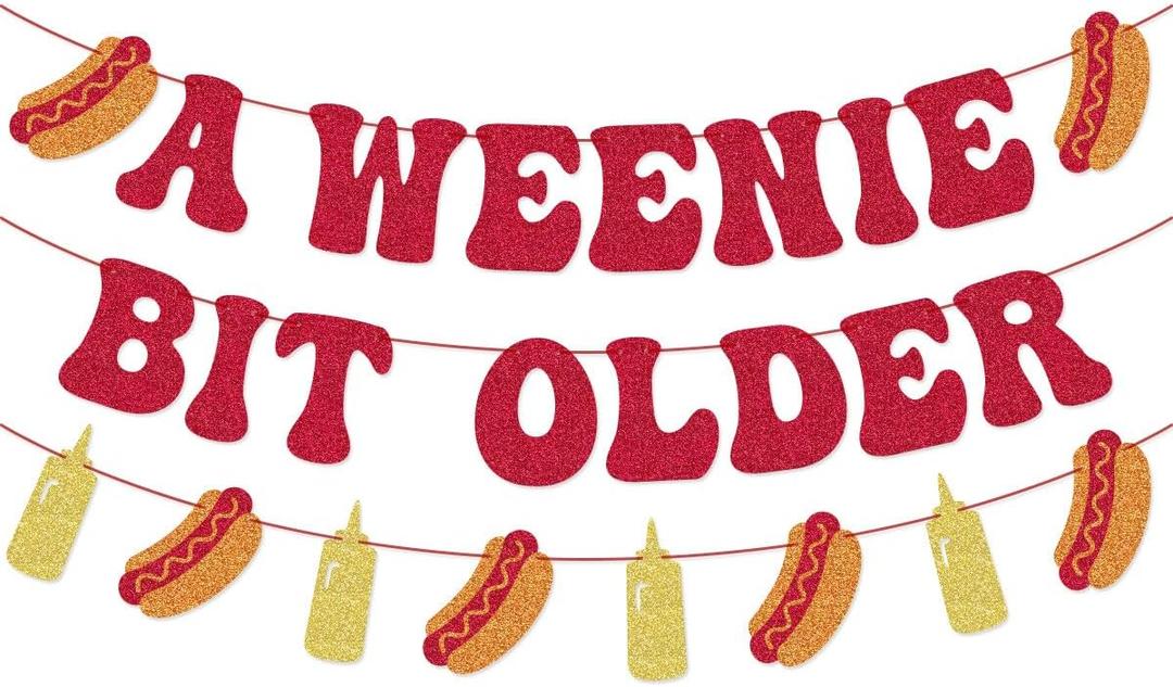 A Weenie Bit Older Banner Hot Dog Garland for BBQ Hot Dog Birthday Party Decorations