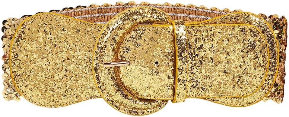 Fashion Women's Stretchy Sequin Elastic Wide High Waist Cinch Belt Waistband Corset Chunky Belt For Dress Coat