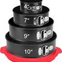 Springform Pan Set of 4, 4/7/9/10inch Cake Pans with Leakproof Silicone Protector, Non-Stick Leak-Proof with Removable Bottom, Cheesecake Pan for Baking, Black