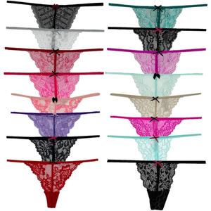 Pack of 6 Women Lacy G-String Thongs No Show Panties Sexy Underwear Assorted Lace Pattern and Colors (Small)