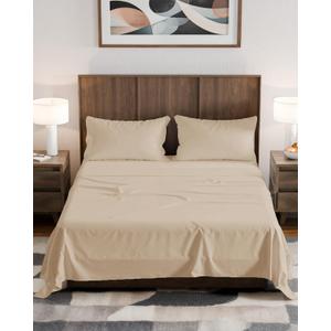 Olympic Queen Sheet Set 66x80 - 4 Piece RV Olympic Queen Size Sheets - Ultra-Soft, Breathable & Cooling - Fits 14” to 16" Mattress w/ Deep Pockets - Comfy Luxury Bedding - Fade & Wrinkle Free - Wheat