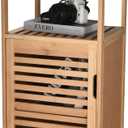 WHOLE HOUSEWARES Bamboo Shoe Rack Cabinet - Shelf Storage with Doors for Bathroom, Bedroom, and Kitchen- Freestanding Entryway Organizer Furniture - Multi-Tier Wood Cabinets for Small Spaces