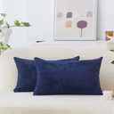 Home Brilliant Throw Pillow Covers 12x20 Decorative Plush Striped Velvet Corduroy Oblong Rectangular Accent Cushion Cover, 12 x 20 inch, Navy Blue