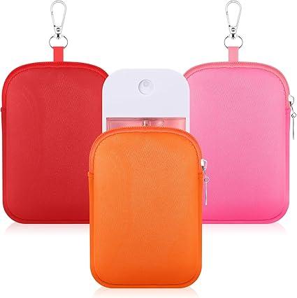 3 Pcs Hand Sanitizer Spray Case Hand Sanitizer Holder Zippered Pouch, Fashion Accessory with Snap Hook, 3 Colors Protective Case with Keychain for Power Mist 1FL OZ(Pink, Orange,Red)