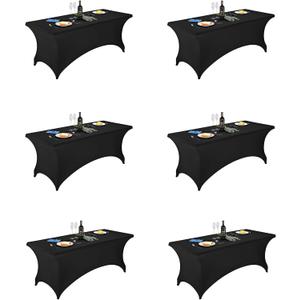 FORLIFE 6Pack Spandex Table Covers 6 ft Fitted Tablecloth for 6ft Rectangular Tables, Stretch Patio Table Covers, Universal Spandex Table Cover for Wedding, Banquet, Party - Black (6FT 6PCK)
