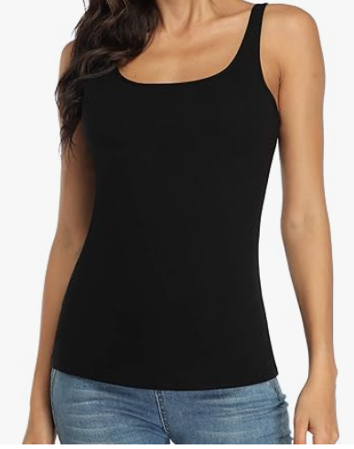 V FOR CITY Women's Cotton Tank Top with Shelf Bra Adjustable Wider Strap Camisole Basic Cami Tanks, Large