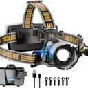 Headlamp Rechargeable, 800LM Head Lamp Super Bright LED Head Lamps with 7 Modes & IP68 Waterproof Rechargeable Headlamp,Adjustable Head Lamp for Outdoor Camping Hiking Climbing
