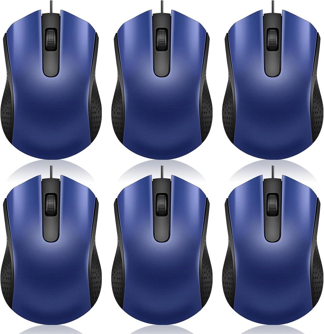 Tellegloww 6 Pcs Wired USB Computer Mouse Bulk 3 Button Corded Wired Mouse for Laptop Desktop Computer Mice for PC Office Home Supplies Graduation Gifts Bulk(Blue)