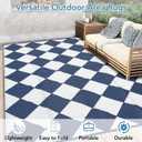 GarveeHome Outdoor Rug 9x12 Waterproof Patio Rug Reversible Plastic Straw Rug Camping Rug Modern Geometric Portable Foldable Large Rugs for RV Porch Balcony Picnic Beach Backyard Dark Blue Diamond