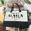 Gift for Best Gaga Ever - Canvas Beach Tote for Women With Inner Pocket & Make Up Bag - Birthday, Mother's Day, Novelty Present for Grandparents (Black)