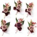 Ling's moment Boutonniere for Men, 6pcs Groom Groomsmen Boutonniere, Artificial Flowers for Wedding Decor/Prom/Homecoming, etc.Marsala Dusty Rose
