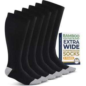 Pembrook 3 Pairs Plus Size Compression Socks Wide Calf - Bamboo Viscose Compression Socks Men XXL, Knee High, Black