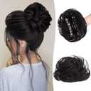 RUWISS Claw Clip Messy Bun Hair Piece Real Human Hair Buns Wavy Curly Chignon Hair Bun Extensions Tousled Updo Claw Clip Ponytail Hairpieces for WomenNatural Black (40g)