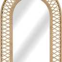 Arched Rattan Wall Mirror 24x36 Inch Boho Elegance with Woven Frame, Decorative Mirror for Bathroom Vanity Entryway Living Room