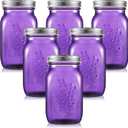 Yinder 6 Pack 32 oz Mason Jars with Lids Wide Mouth Colored Canning Jars Glass Container for Storage Canning Fermenting Pickling DIY Crafts Decoration Dishwasher Not Allowed (Purple)