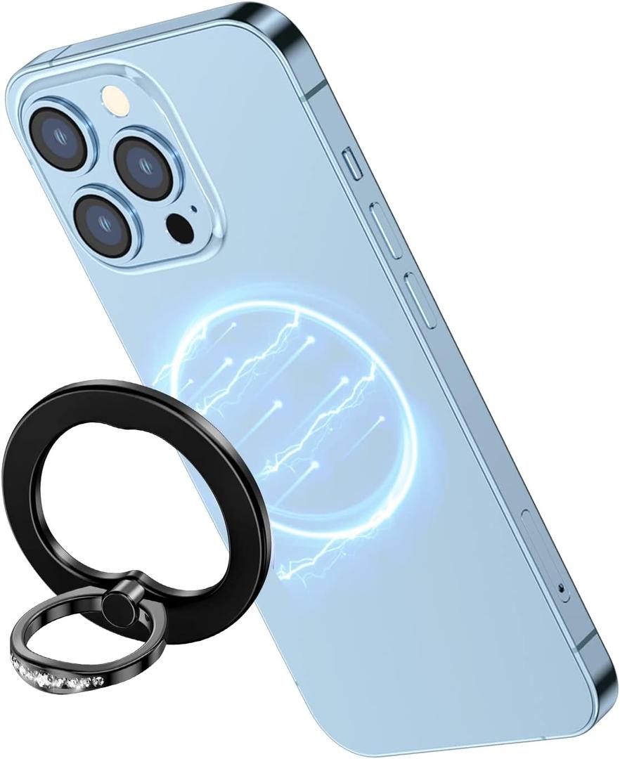 AUROX Magnetic Phone Ring Holder for iPhone 17 16 15 14 13 12 Magnetic Phone Grip for Magsafe Accessories 360 Rotation Adjustable Phone Finger Ring Grip Stand, Removable for Wireless Charging (Black)