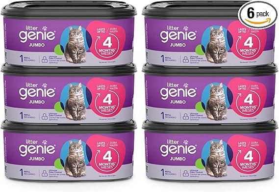 Litter Genie Refill Bags | Jumbo 6Pack 168 total ft | Up to 24 months of supply in 6 cartridges | Ultimate Odor Control Cat Litter Bags