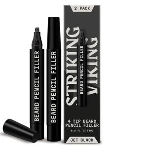 Striking Viking 2 Pack Beard Pencil Filler for Men with 4 Tips (Jet Black) - Fill, Shape & Define with this Long-Lasting, Waterproof Beard Pen Kit 