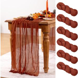 DeZerlor Terracotta Cheesecloth Table Runner Burnt Orange 6 Pack Spring Table Runners 120 Inches Rust Cheese Cloth Table Decor for Wedding Bridal Baby Shower Valentine's Day