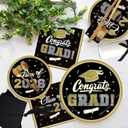 Class of 2026 Graduation Party Supplies - Serve 16 with Black and Gold Graduation Decorations Disposable Paper Plates and Napkins Set, for Congrats Grad Decorations and Favors
